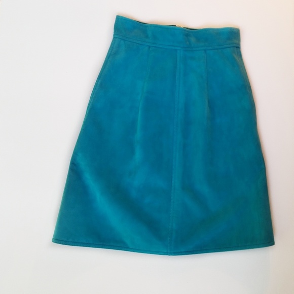 DVF 100% Lamb Suede Patch-Pocket Mini Skirt Teal - Picture 4 of 8